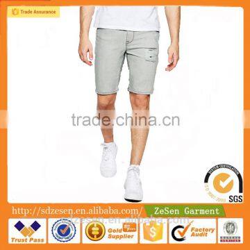 Light Grey Super Skinny Destroyed Wash Denim Shorts Jeans Shorts With Spray Coating For Men photo-2
