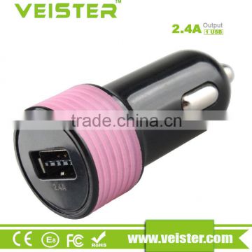 veister fashionable hot sale metal ring 5v2100mah dual car usb charger