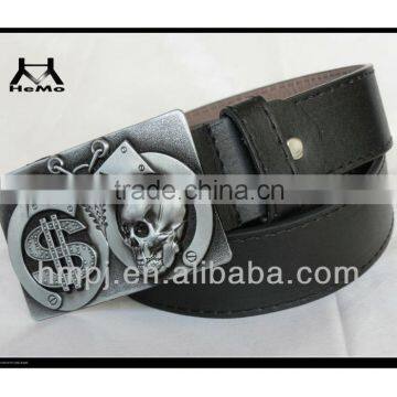 Fashion design cowhide belts with skull buckle nickel-free