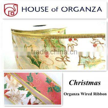 Christmas Organza Wired Ribbon for gift decoration