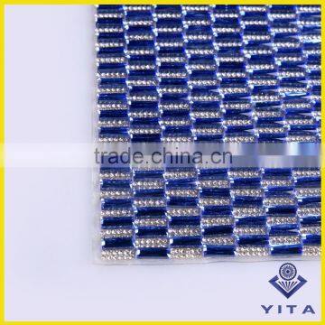 Decorative wholesale 5*15 horizontal malposition blue color glass rhinestone sheet