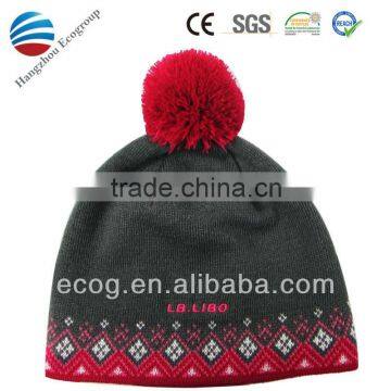 New style acrylic winter custom knitted pom beanie hat