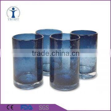 Mouth Blown set of 4 straight bubble shaped colored glass candle jar