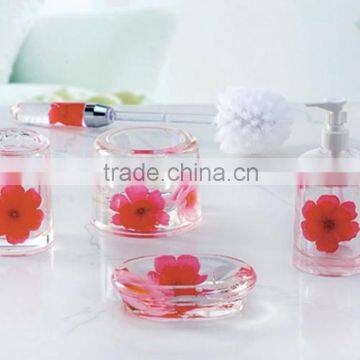 4pcs well sold flower design plastic liquid acrylic Bathroom Accessories Set