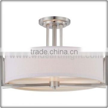 UL CUL Listed Brushed Nickel Hotel Drum Shade Fabric Ceiling Lamp For Bedroom C81391