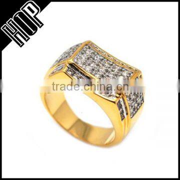 Iced Out Gold Tone Two Way Concave Crystal Ring