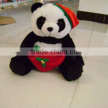 promotional&cute Plush Christmas panda animal Toy With Hat&stocking Decoration