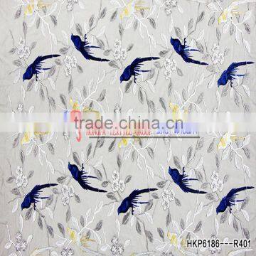 Hongming Textile Chinese Style Mesh Multicolor Bird Embroidery Lace Fabric Delicate Fabric Dress Material