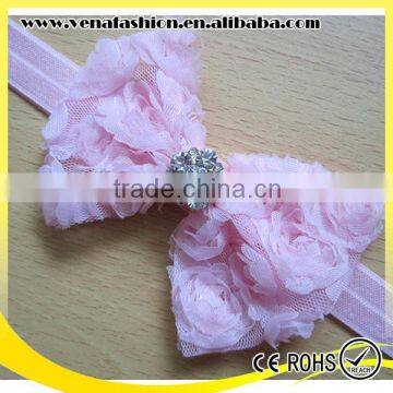 Large Bow Knitted Diamond Flower Baby Hair Bow Headband photo-4