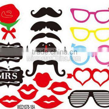 Newest design DIY 18 pcs rose photo booth props mustache on a stick