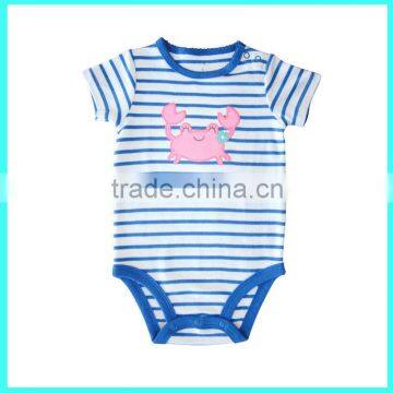 Pure cotton baby romper with crab embroidery import china baby products                        
                                                                                Supplier's Choice