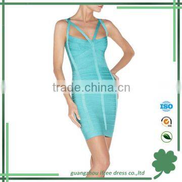 Wholesale spaghetti strap green women bandage dress