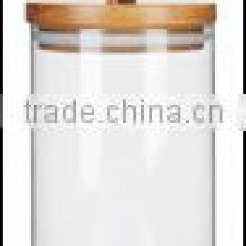 Large Glass round canister with rubber wood lid