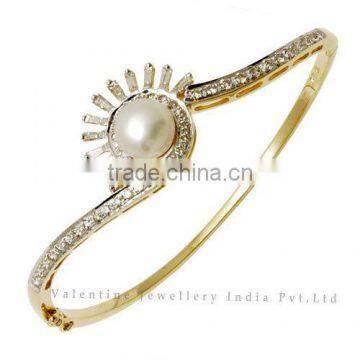 Indian designer half bangle, Diamond gold half bangle, Pretty party wear pearl studded half bangle