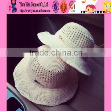 2016 wholesale high quality knitted sun helmet hollow out latest design ladies summer hat fashion
