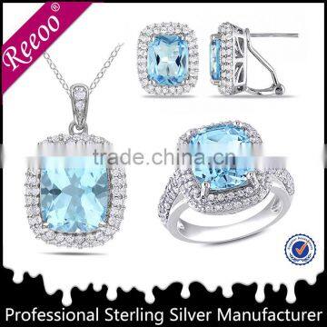 Fashion Women White Gold Blue Sapphire Bridal Jewelry Sets