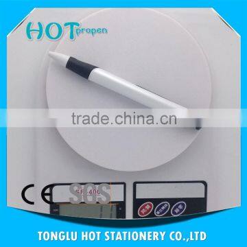 Long Clip White Barrel Click Ball Pen With Colored Soft Grip