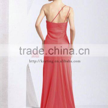 Sweetheart Ruffle Beaded One-shoulder Chiffon Ladies Party Wear Gown