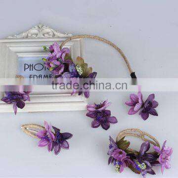 Women Wedding Rose Flower Wreath headband and wrist Kids Party flower crown and Bracelet with Ribbon Adjustable garlands