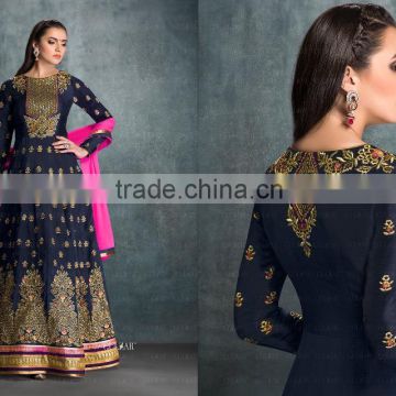 Adorning Navy Blue Patch Border Work Anarkali Salwar Kameez/Buy designer salwar kameez online