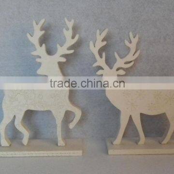 Christmas Wooden Deer desktop toy Christmas Wooden elk with snow glitter Decoration