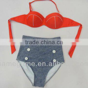 2014 sexy high waist girl bikini swimwear