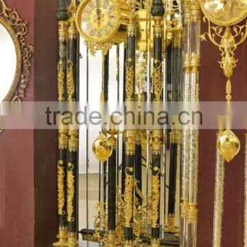 Elegant Green Onyx Tube 24K Gold Copper Clock, Grandfather Antique Art Clock, Vintage Chiming Clock photo-2