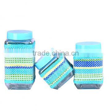 3pcs square glass storage jar with straw