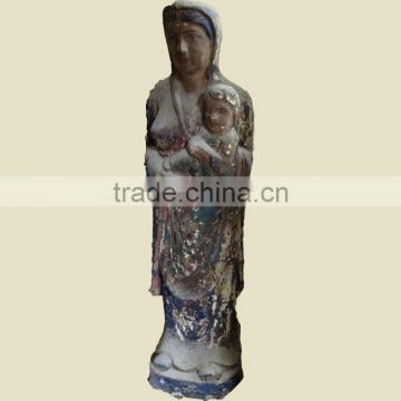 Antique wooden statue of the goddess with children,Antique wooden statues,Religious sculptures