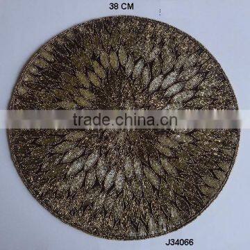 Glass bead place mats in round shape and differnt shapes of antique gold colour available in more colours and patterns