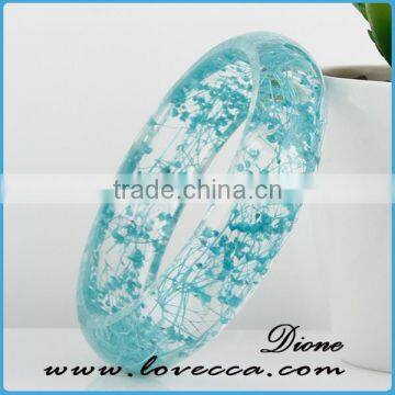 Eco-friendly Epoxy Resin Fashion Pressed Dried Real Flowers Clear Resin Bracelet Bangle for Women