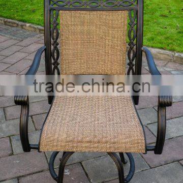 outdoor cast aluminum chair in metal material with sling fabric general in bar and garden use