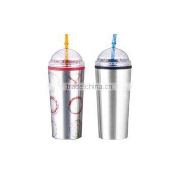 500ml Stainless Steel Inner Plastic Outer Steel Double Layer Cup With Straw photo-3