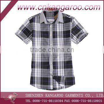 Mens Fashion 100%cotton short sleeve plaid shirt