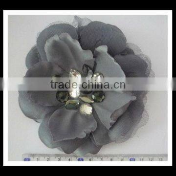 Fashion big soft artificial hair flower with rhinestome and guze