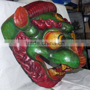 Foo Dog Mask: Wood Nepal Tibet Tibetan Buddha Buddhist Lion Green Blue Temple photo-2