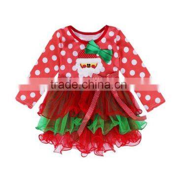 Babykids Girls Long Sleeve Christmas Santa Party Dot Dress With Layer Tulle Tutu