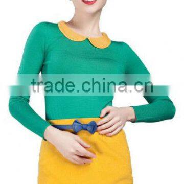 OEM ladies fashion doll collar vantage woman slim pullover sweater