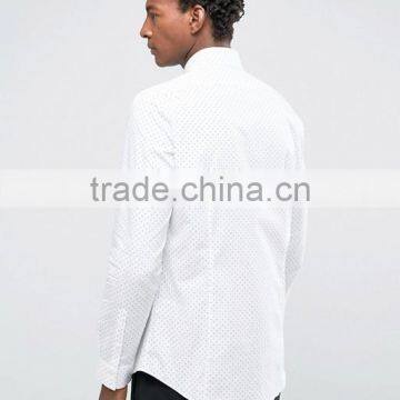 Plus Size Long Sleeve Spread Collar Mens Pre-Shrunk 100% Cotton Breathable Slim Fit Casual White Point Printed Dress Shirts photo-2