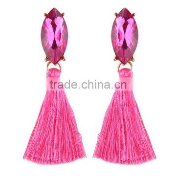 Bohemian Jewelry Big Crystal Gems With Tassel Drop Earrings for Women photo-6