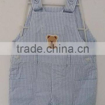 Baby Cute Boys White and Blue Stripes Embroidered Bib Pants for Summer photo-2