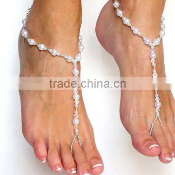 Indian style pearl chain anklet handmade pearl foot jewelry sun beach anklet with toe rings