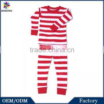 High Quality Winter Long Sleeve Kids Fashion Pajamas / Red & White Stripes Organic Cotton Sleepwear