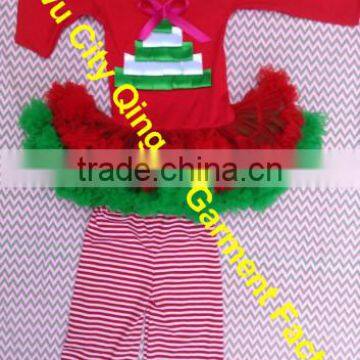 little girl boutique fashion suit long sleeve mini fluffy dress skirt with straight striped pants girl autumn clothing