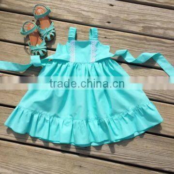 Latest Kids Modeling Clothes Fairy Mint Green Cotton Dress Children Lace Frocks photo-3