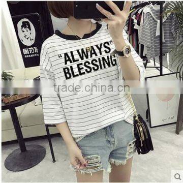 Summer Wear Women's Clothing Contracted Stripe Short Sleeve T-shirt Woman Relaxed Joker photo-4