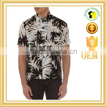 Palm leaf print short sleeved shirt with chest pocket