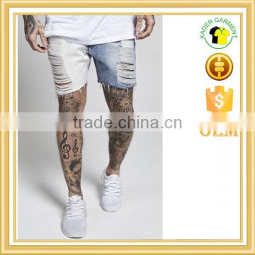 High quality denim shorts half color distressed jeans shorts custom