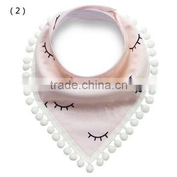 S17222A High Quality Cute Cotton Bandana Baby Bibs With Mini Pom-Pom photo-3