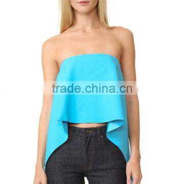 OEM Summer Latest Lady Flowing Strapless Short Front Long Back Blouse photo-2